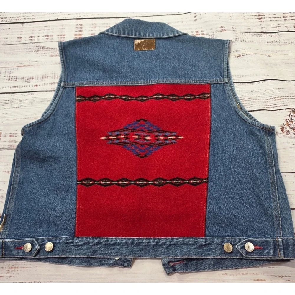 Pendleton Denim Trucker Vest Womens Large Blue Good Southwestern Wool Trim